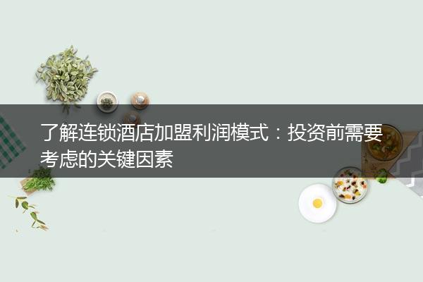 了解连锁酒店加盟利润模式：投资前需要考虑的关键因素